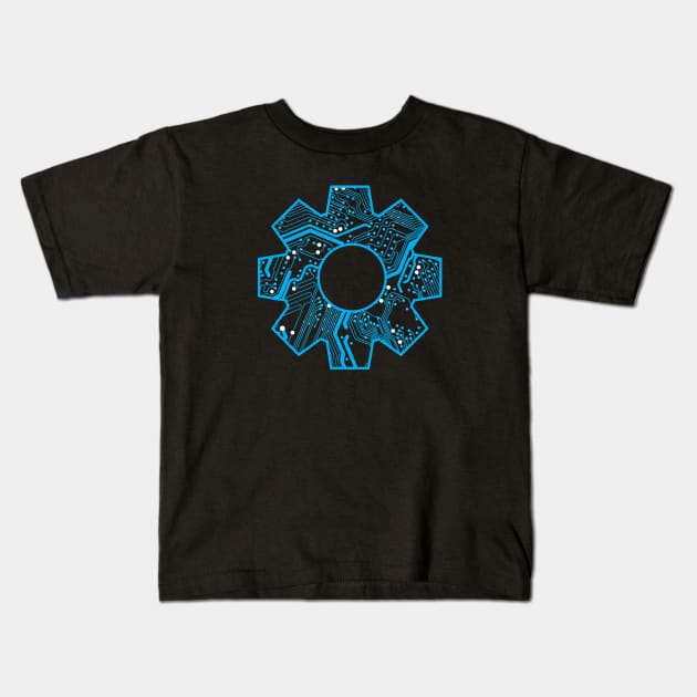 Blue Techie Circuit Board Gear Kids T-Shirt by Muzehack